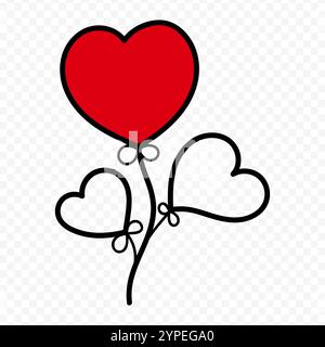 Vector illustration of hand drawn heart balloons on transparent background Stock Vector