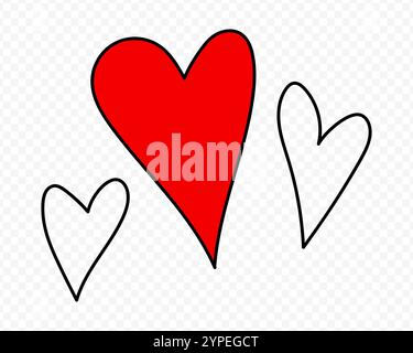 Vector illustration of hand drawn hearts on transparent background Stock Vector