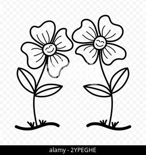 Vector hand drawn two beautiful flowers on transparent background Stock Vector