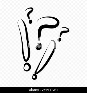 Vector hand drawn exclamation marks and question marks on transparent background Stock Vector
