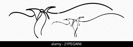 Vector hand drawn two bow ribbon set on transparent background Stock Vector