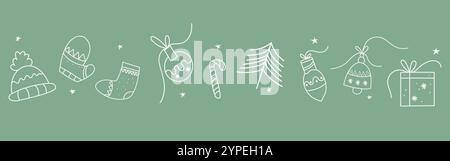 Vector illustration of hand drawn Merry Christmas elements line art Stock Vector