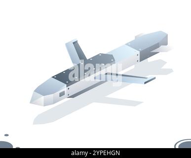 Isometric military cruise missile. Object isolated on white background. Air-launched cruise missile. Vector illustration. Land Attack Missile. Bombard Stock Vector