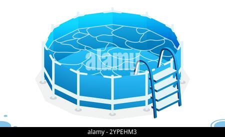 Isometric swimming pool. Empty home pool with ladder. Object isolated on white background. Vector illustration. Stock Vector