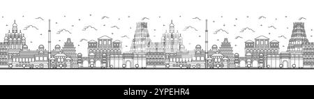 Seamless pattern with outline Pune India City Skyline with Historic Buildings Isolated on White. Vector Illustration. Pune Maharashtra Cityscape. Stock Vector