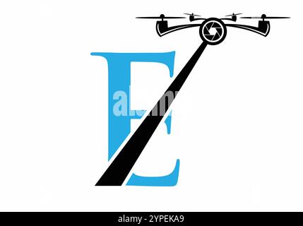 Initial Letter E Drone Logo Concept For Photography Symbol Vector Template Stock Vector