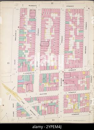 Manhattan, V. 1, Double Page Plate No. 11 [Map bounded by Market St., East River, James St., East Broadway] 1894 Stock Photo