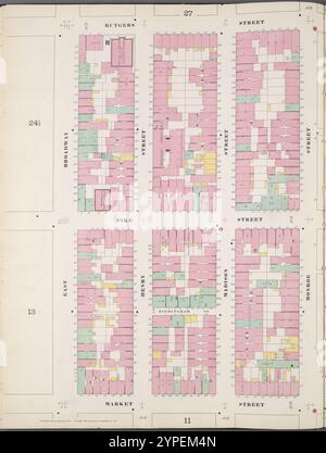 Manhattan, V. 1, Double Page Plate No. 12 [Map bounded by Rutgers St., East River, Market St., East Broadway] 1894 Stock Photo