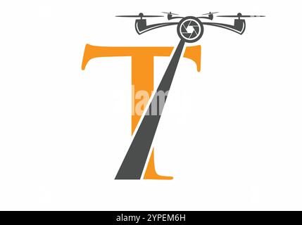 Initial Letter T Drone Logo Concept For Photography Symbol Vector Template Stock Vector
