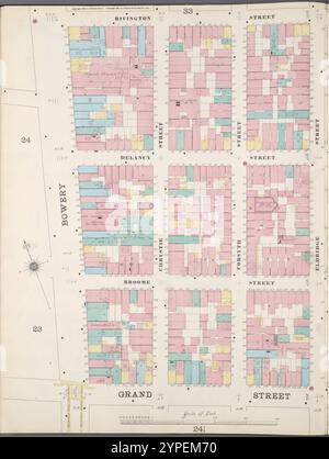 Manhattan, V. 1, Double Page Plate No. 25 [Map bounded by Rivington St., Essex St., Grand St., Bowery] 1894 Stock Photo