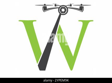Initial Letter W Drone Logo Concept For Photography Symbol Vector Template Stock Vector