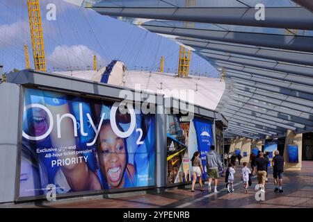 Entrance to O2 arena music venue under Millennium Dome in North Greenwich, Greenwich Peninsula, London, England, UK Stock Photo