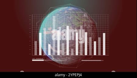 Bar chart and data processing over rotating Earth image Stock Photo