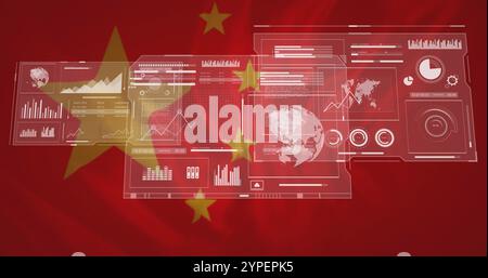 Data analytics and global statistics image over Chinese flag background Stock Photo