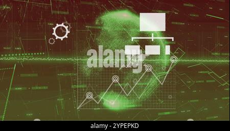 Data analytics and global network image over green digital globe Stock Photo