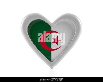 Heart shaped Algeria flag on a white background. 3d illustration. Stock Photo