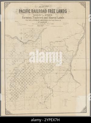 Map of Pacific Railroad Free Lands : 125,421 79/100 acres ; farming, timbered and mineral lands ; for sale at public auction at the Court House in St. Louis City ; sale commencing Monday Oct. 3d, 1859  1859 Stock Photo