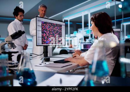 Research Lab Scientist Using Computer. Medical Science Stock Photo