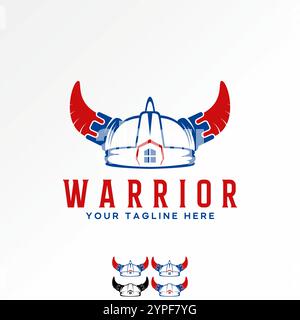 Logo design graphic concept creative premium vector stock image graphic helmet buffalo cow angus horn trojan spartan warrior army hat protection house Stock Vector