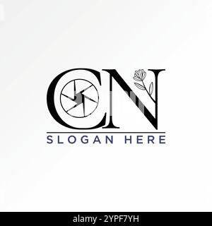 Logo design graphic concept creative premium vector stock image graphic initial CN serif font flower capture romantic monogram beauty nature feminine Stock Vector