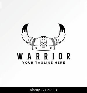 Logo design graphic concept creative premium vector stock image graphic helmet buffalo horn trojan spartan warrior to army hat crown protection battle Stock Vector