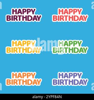 Happy birthday typography greeting stickers in multiple colors. Birthday stickers in vector. Stock Vector
