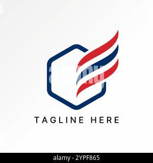 Logo design graphic concept creative premium vector stock image graphic three swoosh wave initial E font wings hexagon monogram typography sport tech Stock Vector