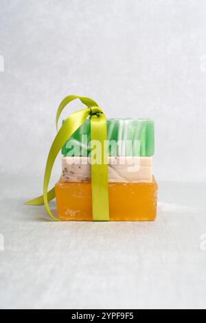 Soap Bars Wrapped in Ribbon Stock Photo
