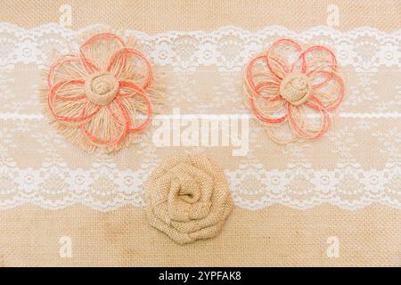 Elegant Floral Lace Table Runner with Doily Design – Vintage-Inspired Home Décor for Dining and Events Stock Photo