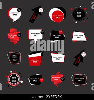 Black friday sale banners. Set of sixteen black friday sale badges and labels. Vector illustration Stock Vector