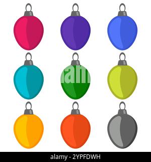 Nine multi colored Christmas balls on a white background. Vector illustration. Stock Vector