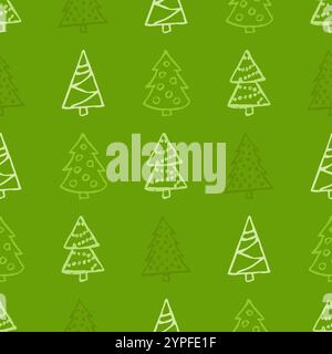 Seamless pattern with hand drawn Christmas trees. Sketched firs.  Winter holiday doodle elements. Vector illustration Stock Vector