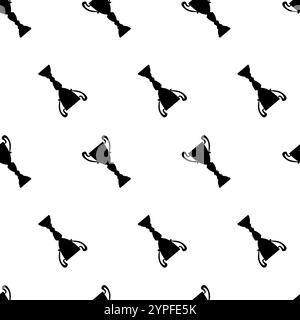 Winner trophy cup seamless pattern. Black simple silhouette texture. Championship prize for first place. Vector illustration. Stock Vector