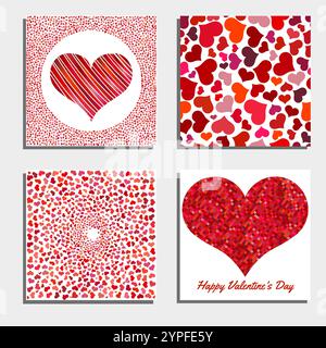 Set of four backgrounds with red hearts. Symbol of love. Elements for wedding template. Stock Vector