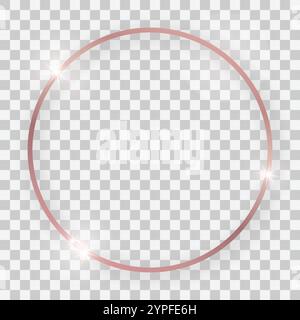 Rose gold shiny round frame with glowing effects and shadows on transparent background. Vector illustration Stock Vector