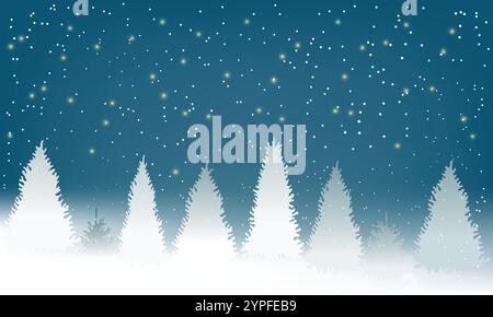 Winter Snowy Woodland Landscape with falling snow. Winter background. Vector illustration Stock Vector