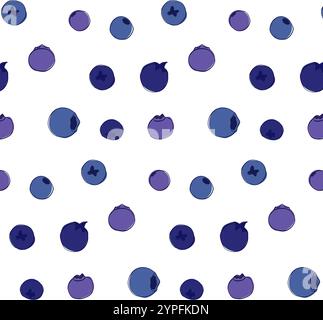 Vector seamless pattern with summer blueberry. graphic line illustration with fresh berries different colors and size, transparent background Stock Vector