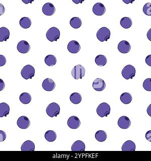 Ripe blueberry falling fruit seamless pattern. Vector illustration in graphic outline style card design of food packaging juice breakfast, cosmetics, Stock Vector
