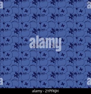 Blueberry, bilberry vector seamless close pattern. Graphic line art drawing of blueberry pattern. Stock Vector