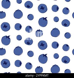 seamless design pattern with fresh blueberries, bilberries on a transparent background. berry dessert. Vector graphic line Modern abstract design for Stock Vector