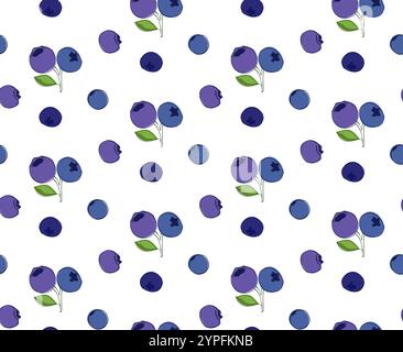 Blueberry vector seamless pattern. Natural fresh ripe tasty blueberries on transparent background. graphic line illustration for backgrounds, packagin Stock Vector