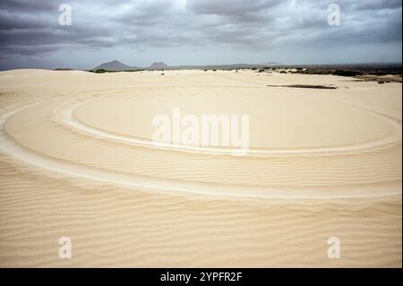 Quad tracks in Deserto de Viana, Boa Vista, Cape Verde Stock Photo