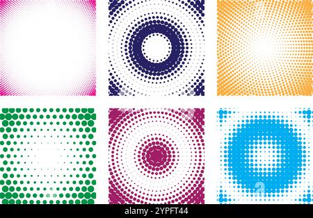 collection of six vibrant halftone background patterns in various colors. Vector illustration Stock Vector