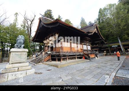 Suwa Taisha Shimosha Akimiya Shinto shrine near Suwa lake in Nagano, Japan, Stock Photo