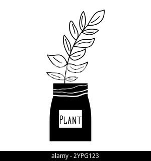 A sprig of a plant in a vase, an elegant black and white illustration Stock Vector