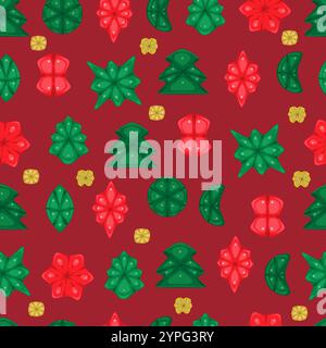 Seamless pattern with Christmas tinsel elements on red background Stock Vector