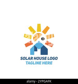 Solar House Logo Design, Modern Solar Logo, Eco-Friendly House Logo, Sustainable Energy Logo, Solar Power Logo, Green Energy Logo, Minimalist Solar Stock Vector