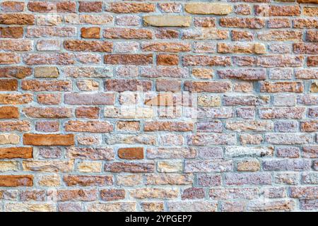 Old Red Brick Wall with Lots of Texture and Color. Abstract pattern of an old red, orange and black brick wall with lots of texture useful for backgro Stock Photo
