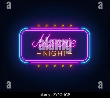 Movie Night Neon Sign on dark background. Stock Vector