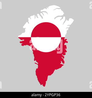 Greenland outline of map on background of national flag Stock Vector